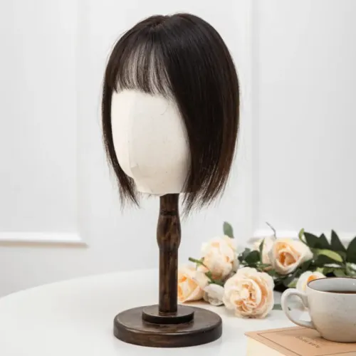 Luna Silk Mini Human Hair Topper with Bangs 10 Inch - Natural Black