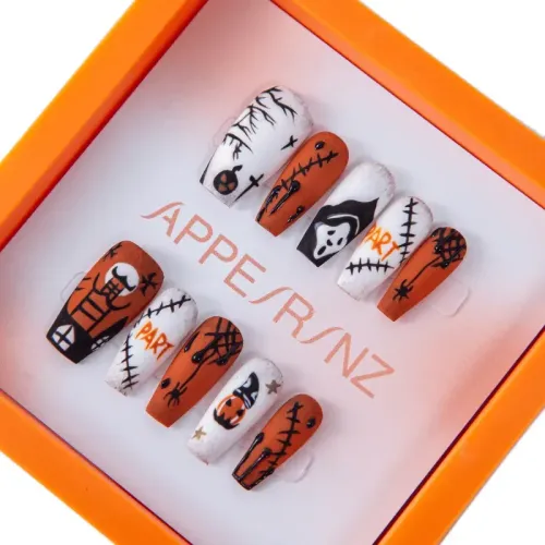 Pumpkin Night Press-On Nails | Halloween-Themed Nail Art - Appearanz